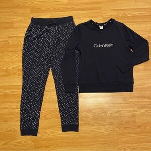 Calvin Klein pajama set size XS navy blue white cotton blend jogger long sleeve
